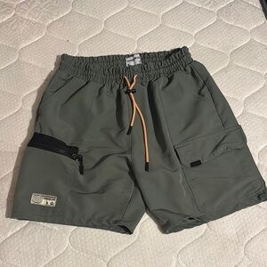 Sovereign code Olive Green Men's Cargo Shorts with Orange Drawstring